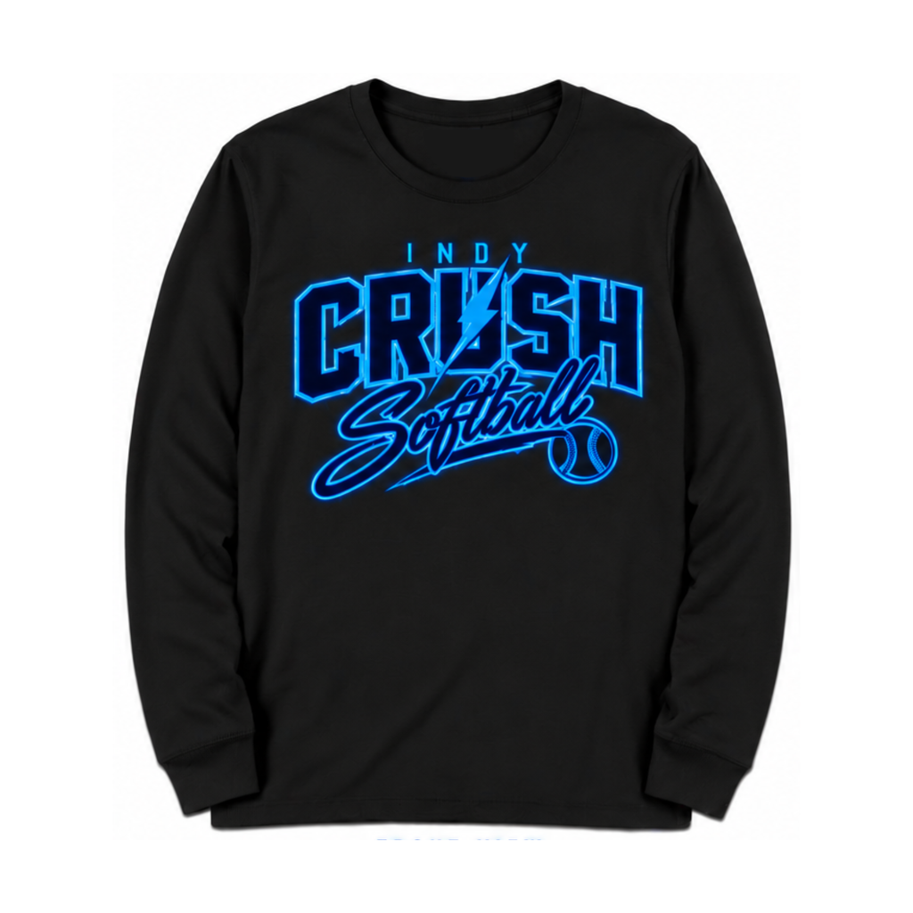 NEON BLUE INDY CRUSH L.SLEEVE TSHIRT - W/ FRONT, BACK, SLEEVE PRINT