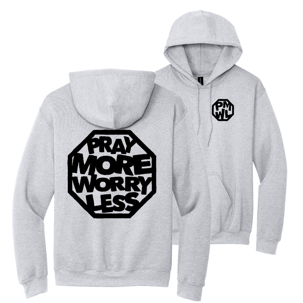 PRAY MORE WORRY LESS HOODIES - WHITE/BLACK/GREY INK