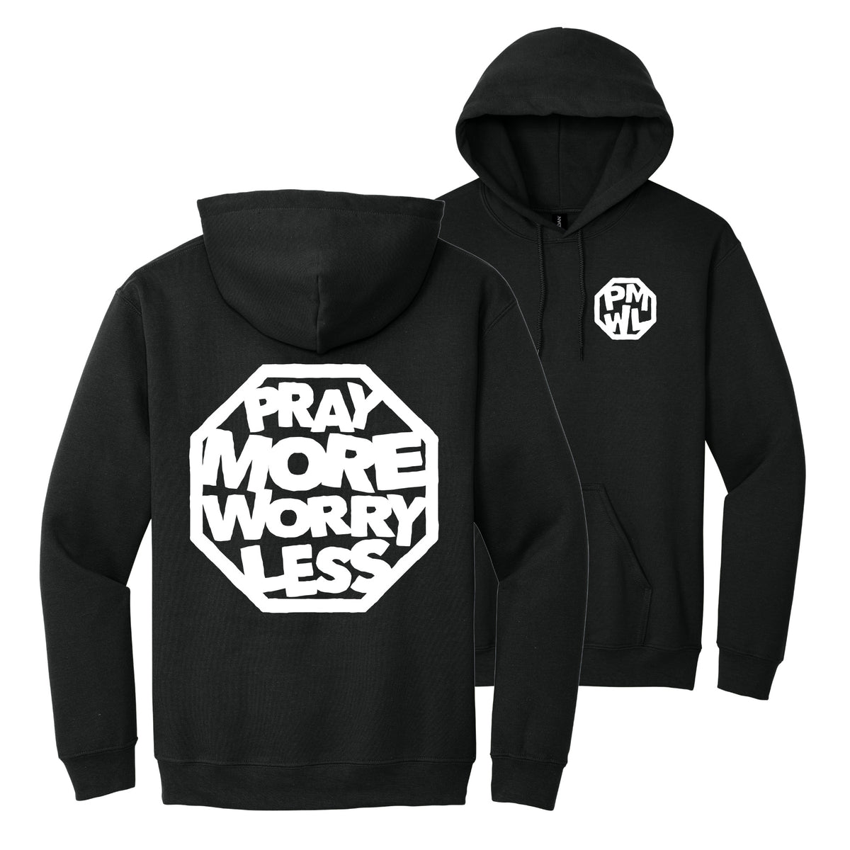 PRAY MORE WORRY LESS HOODIES - WHITE/BLACK/GREY INK