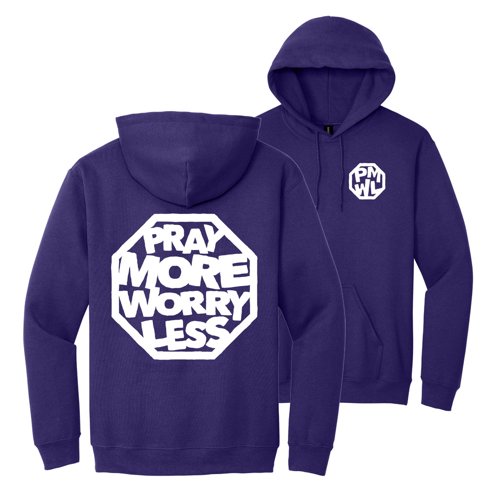 PRAY MORE WORRY LESS HOODIES - WHITE/BLACK/GREY INK