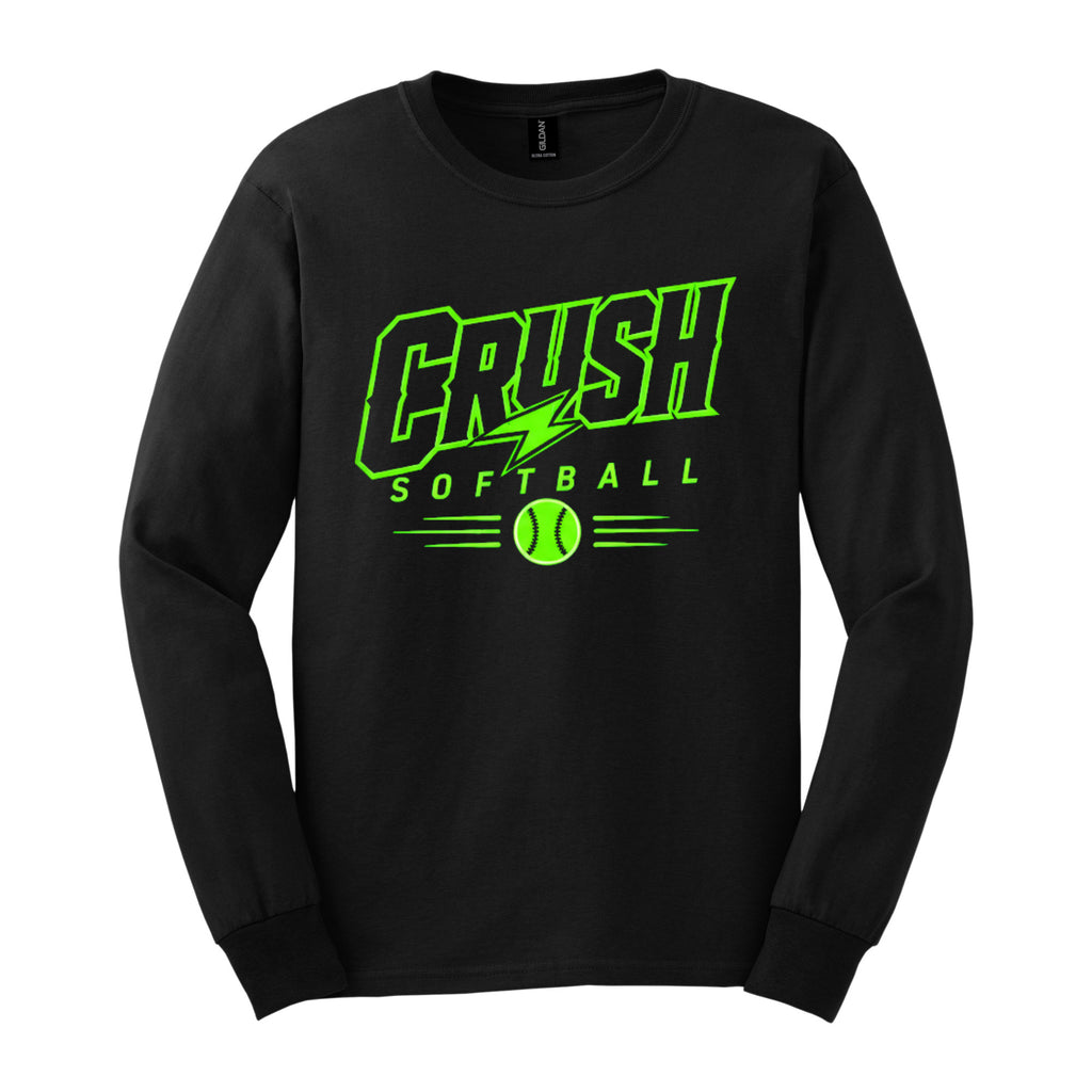 NEON GREEN INDY CRUSH L.SLEEVE TSHIRT - W/ FRONT, BACK, SLEEVE PRINT