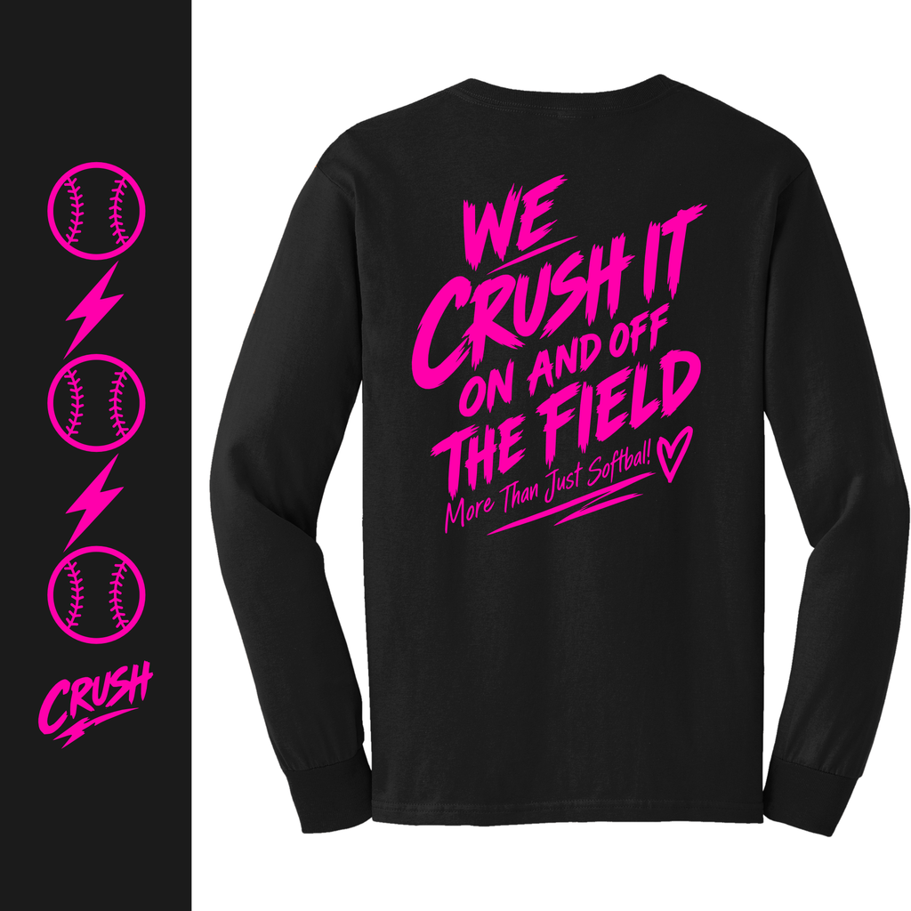 NEON PINK INDY CRUSH L.SLEEVE TSHIRT - FRONT, BACK, SLEEVE PRINT